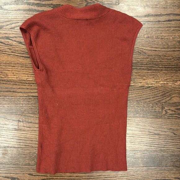 Halogen Red Ribbed Cap Sleeve Sweater top size Small - Picture 5 of 6